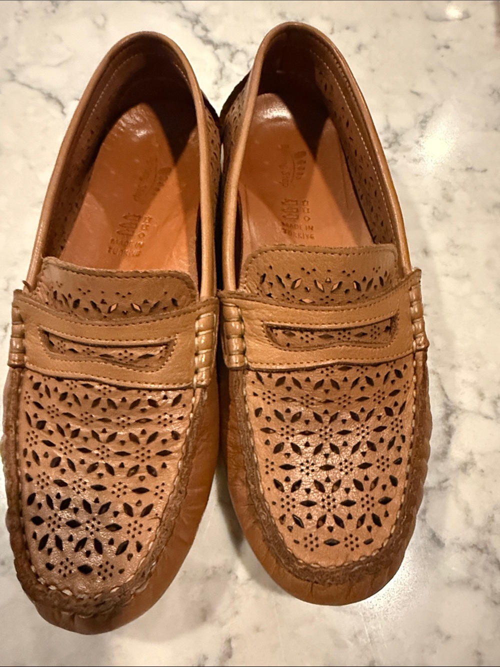 Spring Step Leather Perforated Tan Penny Loafers